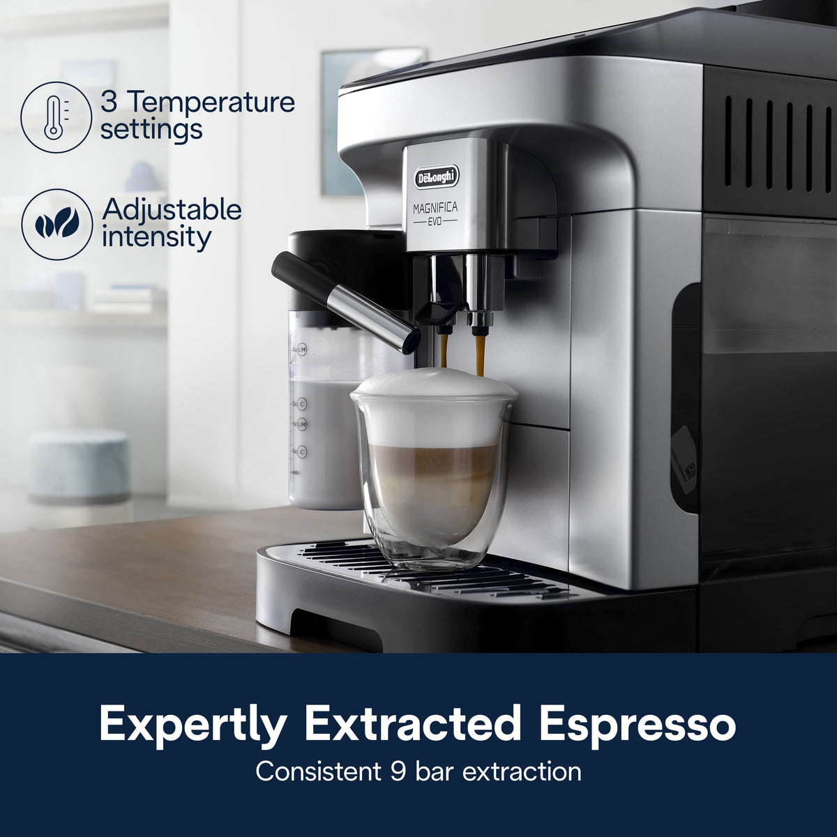 De'Longhi - Magnifica Evo Espresso Machine with Automatic Milk Frother for Hot and Iced Lattes, Coffee and More - Silver