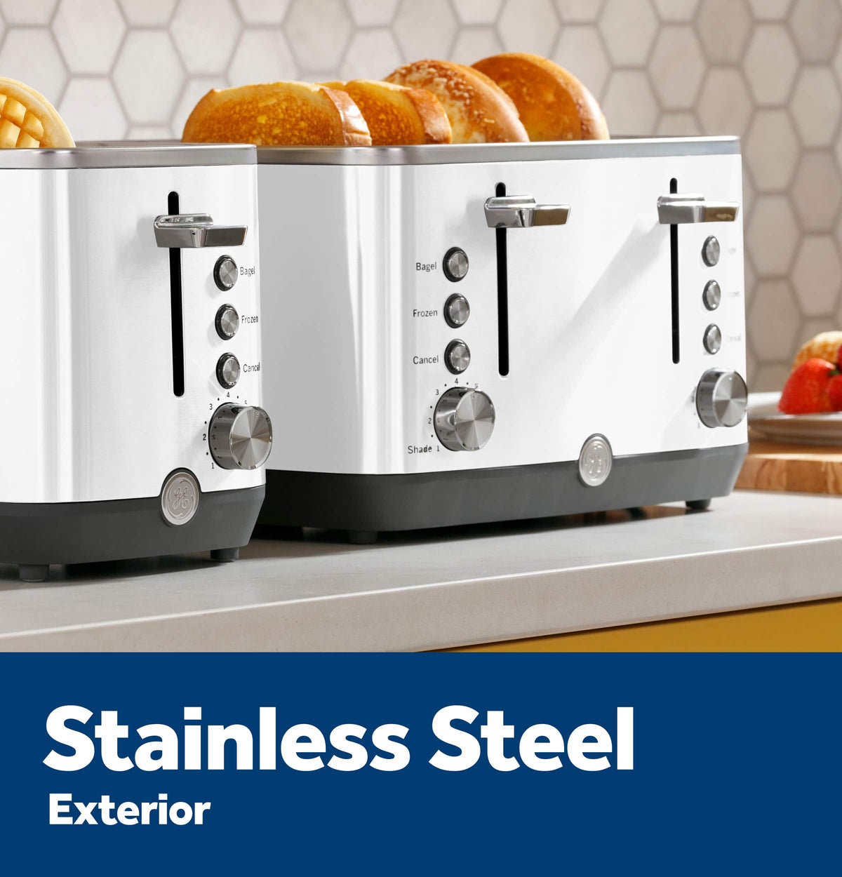 GE - 2-Slice Toaster with 7 Shade Settings and Extra Wide Slots - Snow White