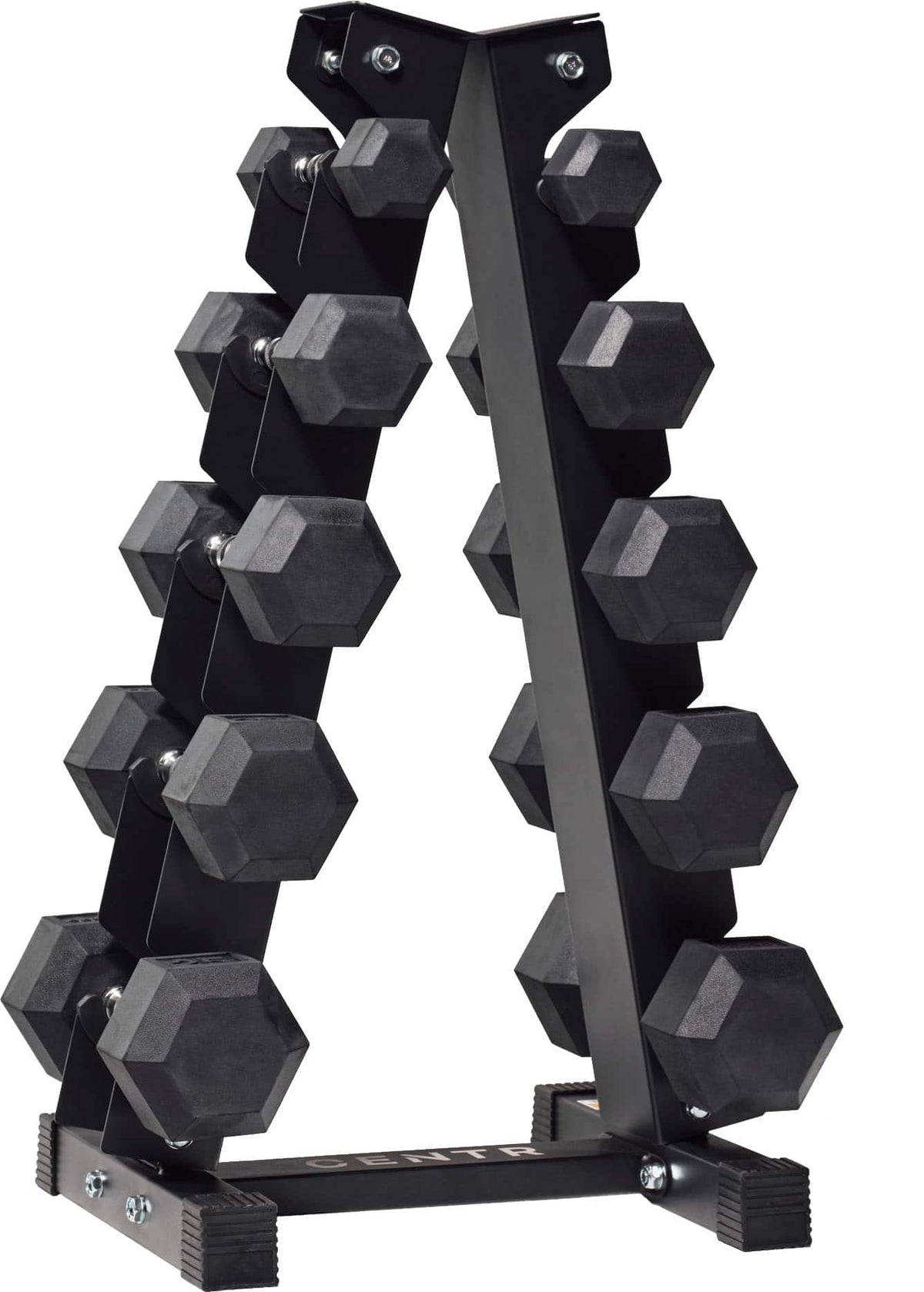 Centr - 5-25 Lb Dumbbell Weight Set with Rack - Black