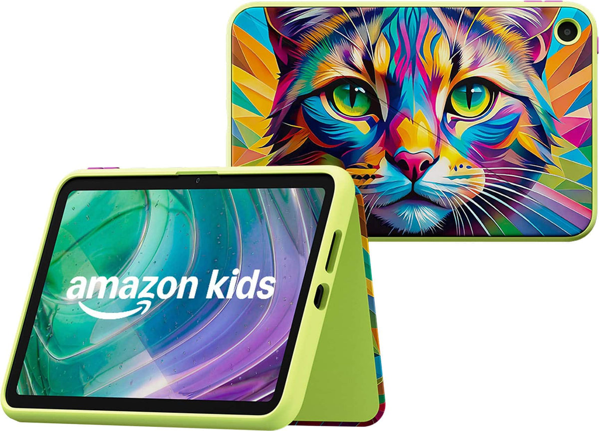 Amazon - Kids Tablet 8 (all-new) ages 6+, 8.7" display, includes 1-year Kids+ content subscription, parental controls - Rainbow Cat