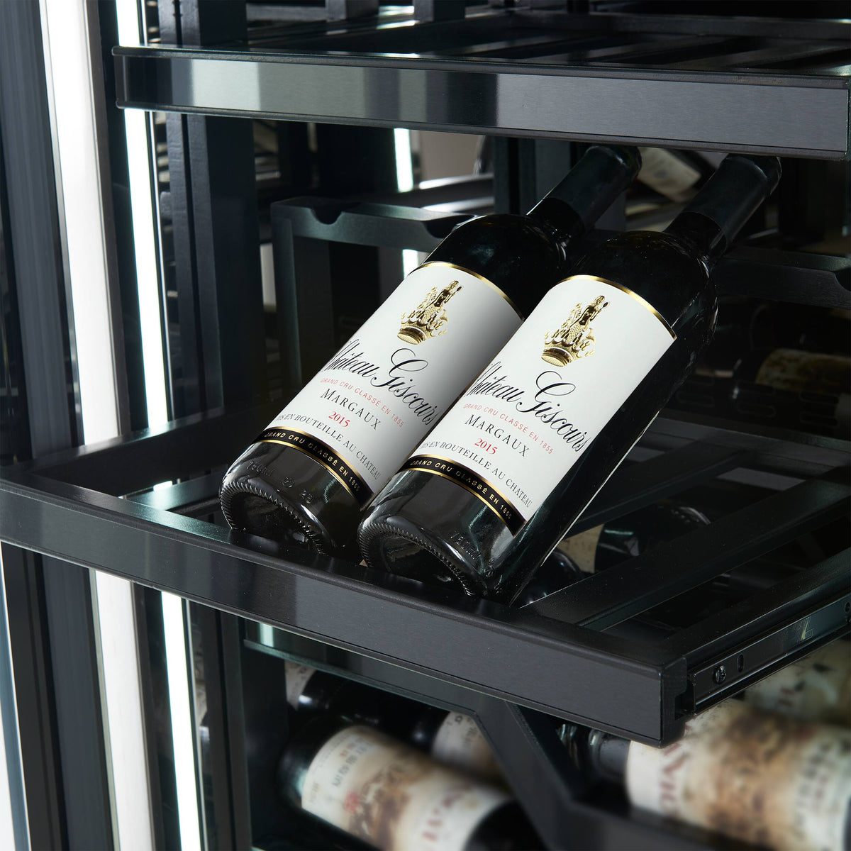 Forno Appliances - Abruzzo 102-Bottle Freestanding Dual Zone Wine Cellar with Green Acrylic Holders & Black Shelves - Stainless Steel