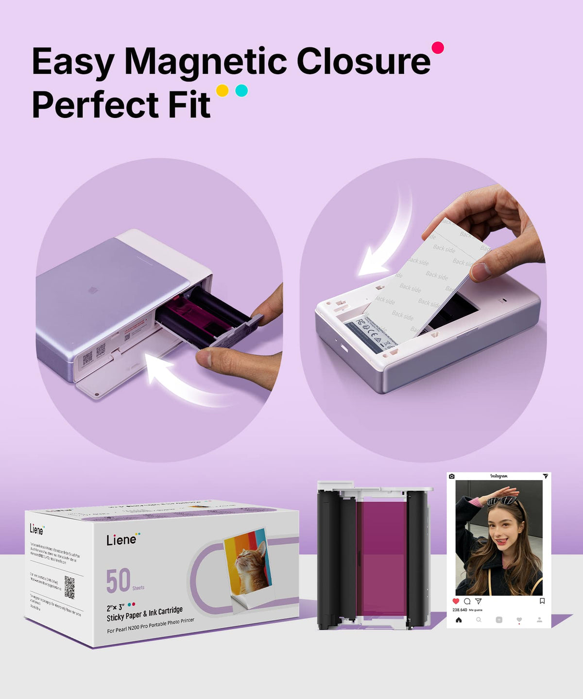 Liene - Pearl N200 Pro 2x3'' photo paper and 5 ink cartridges (50 Sheets)