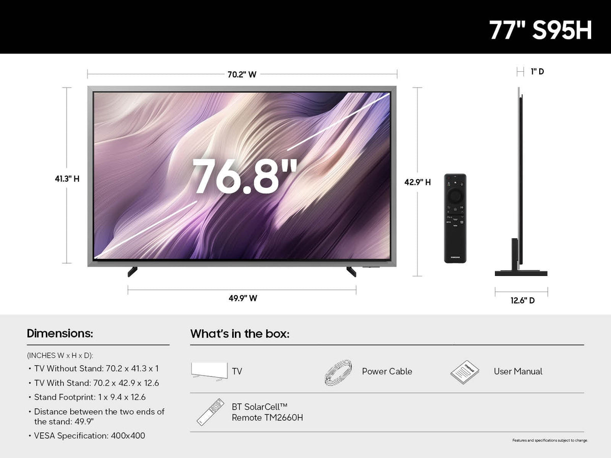 Samsung - 77" Class S95H OLED 4K Glare-Free TV with SamsungVisionAI (2026)