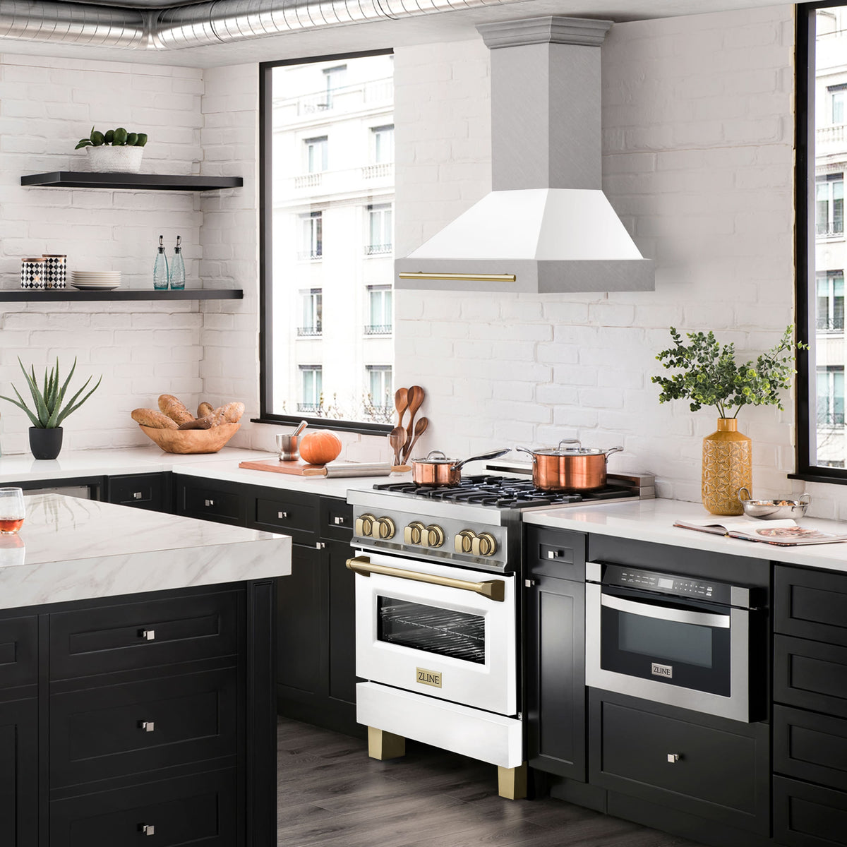 ZLINE Autograph Edition - 30 inches - Externally Vented - Wall Range Hood - Satin Stainless Steel with White Matte Shell