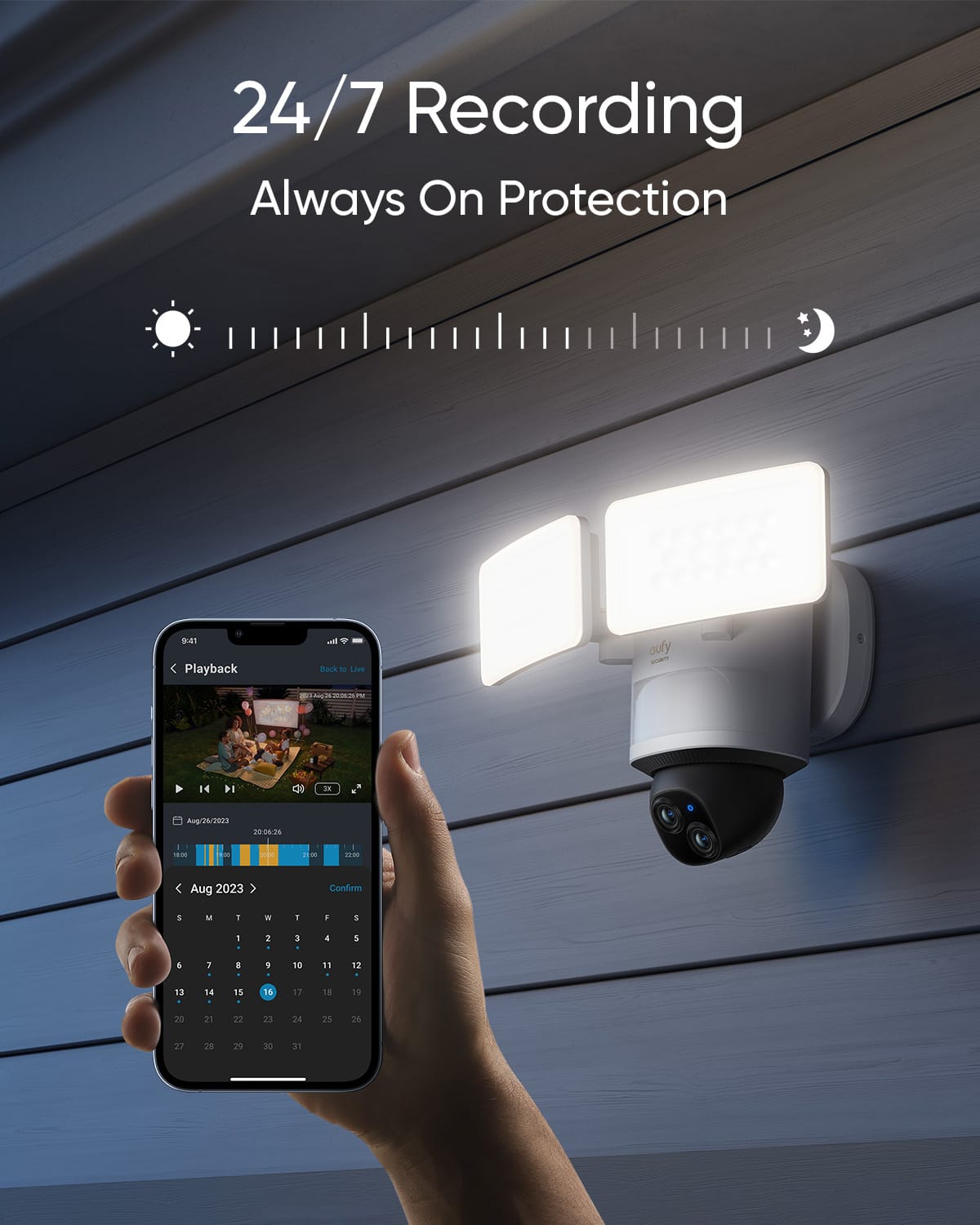 eufy - E340 Outdoor Wired 3K PTZ Security Camera with Floodlights and Dual Lens - White