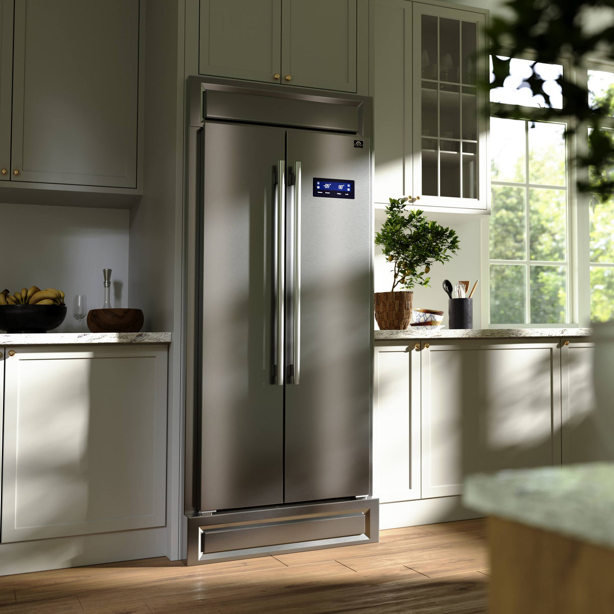 Forno Appliances - 37 in. Wide Salerno 15.6 Cu. Ft. Built-In Side-by-Side Refrigerator with Spill-proof Shelves - Stainless Steel VCM