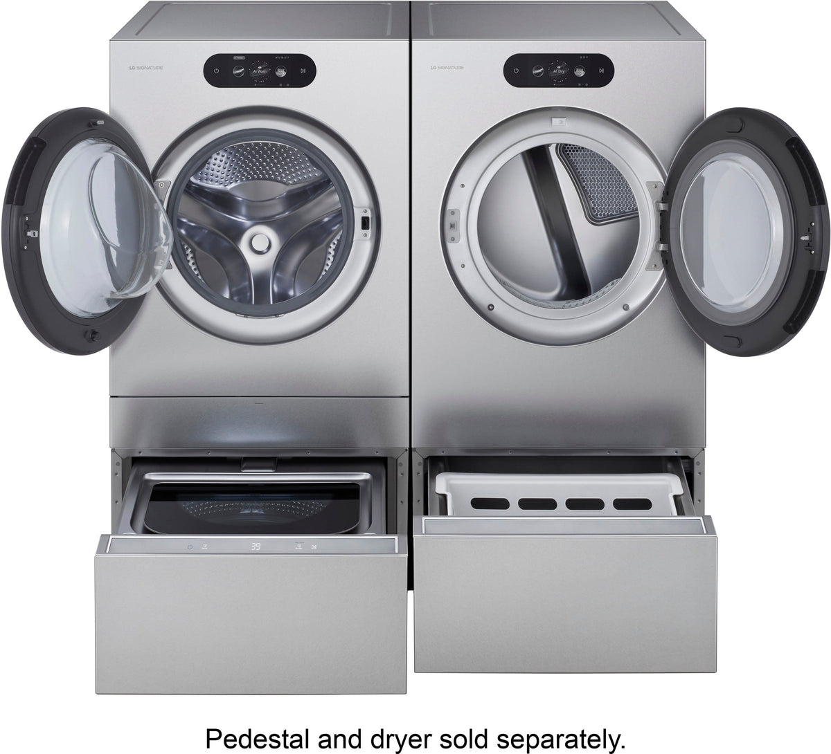 LG - SIGNATURE 5.8 Cu. Ft. High-Efficiency Stackable Smart Front Load Washer with Steam and ezDispense - Brushed Platinum Steel