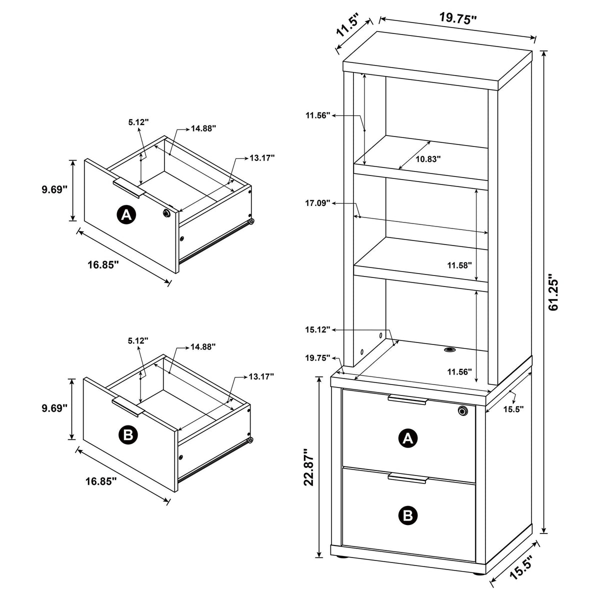 Geary - Juego de estanterías de pared de 3 piezas con almacenamiento USB