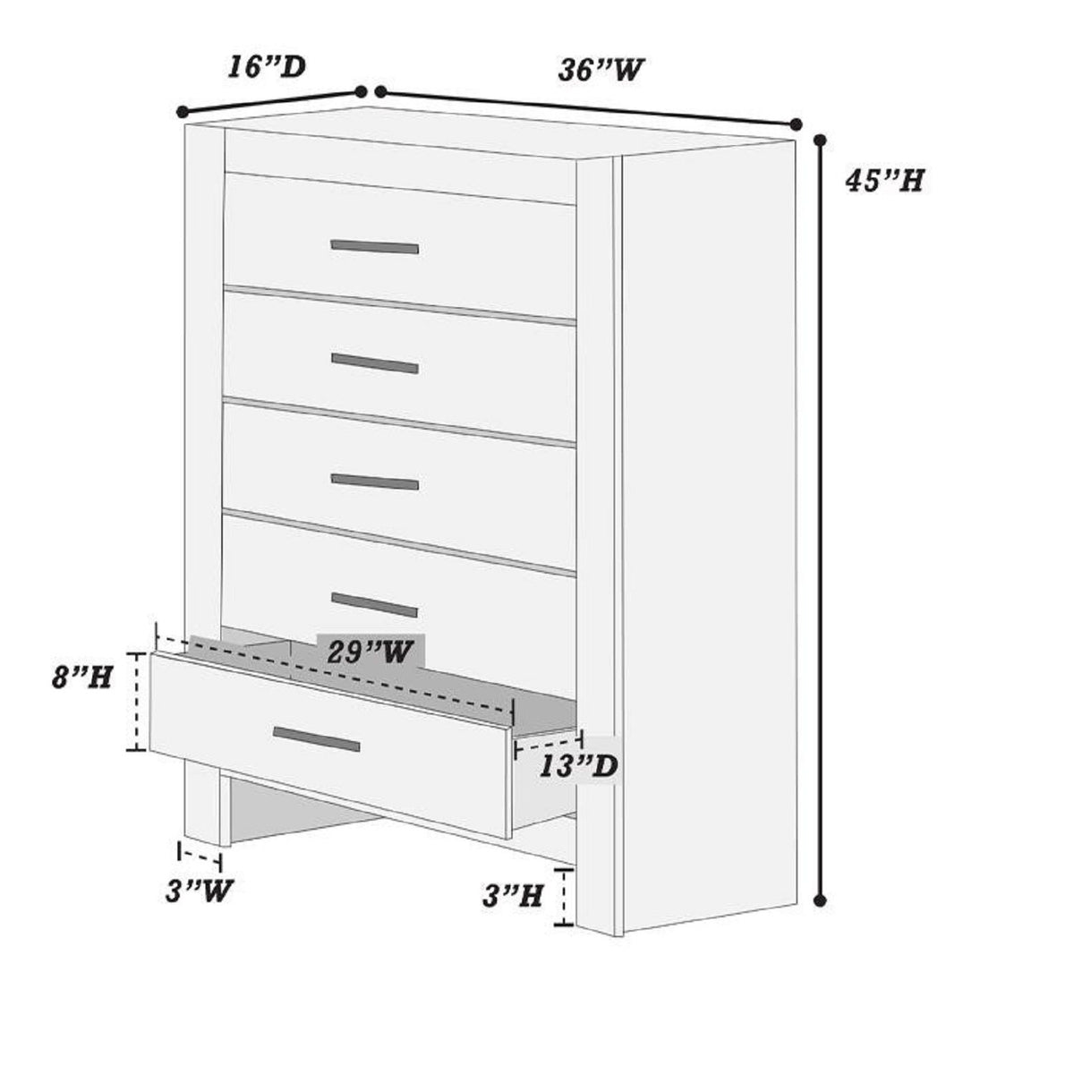 Cómoda de 1 pieza, 2 tonos, mueble de dormitorio elegante - Blanco