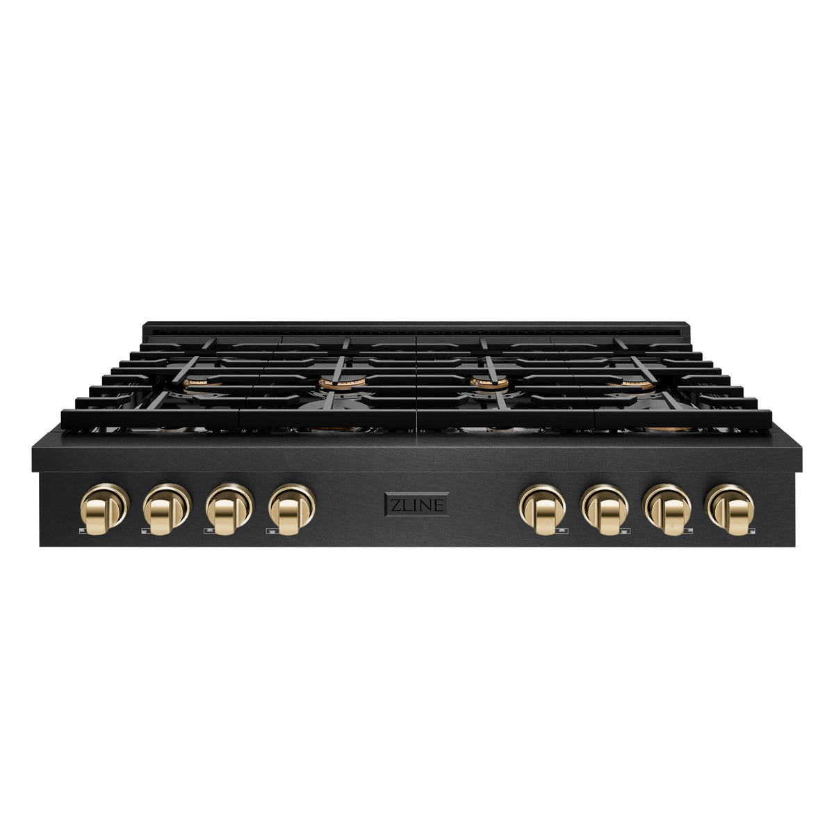 ZLINE - 48 in. Wide 8 Burner Autograph Paramount Gas Rangetop in Black Satin Stainless Steel with Gold Accents (SRTBSZ-48-G) - Black Satin Stainless Steel