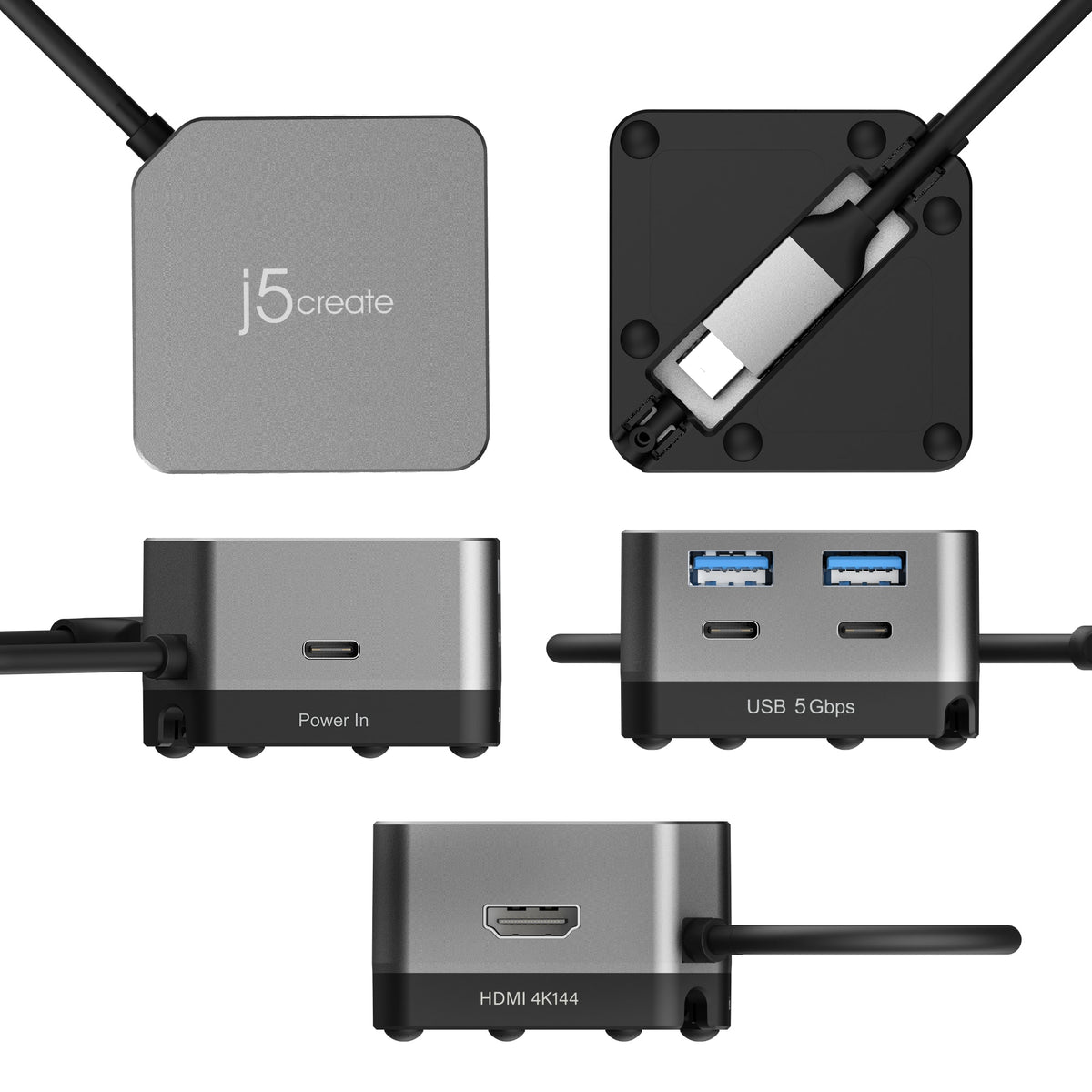 j5create - Flexible Ports USB-C® 4K144 HDMI™ Hub - Cube Plus 6 in 1 for Windows, macOS, Chrome OS - Space Gray