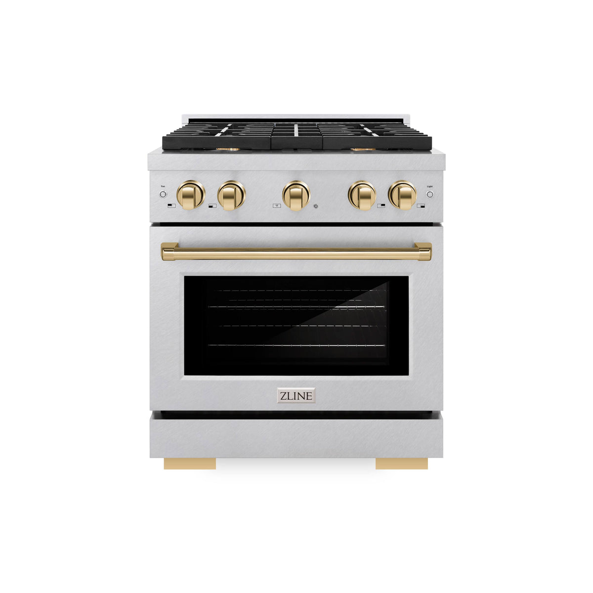 ZLINE - 30 in. Wide 4 Burner Autograph Paramount Dual Fuel Satin Steel Range with Gold Accents (SDRSZ-30-G) - Stainless Steel