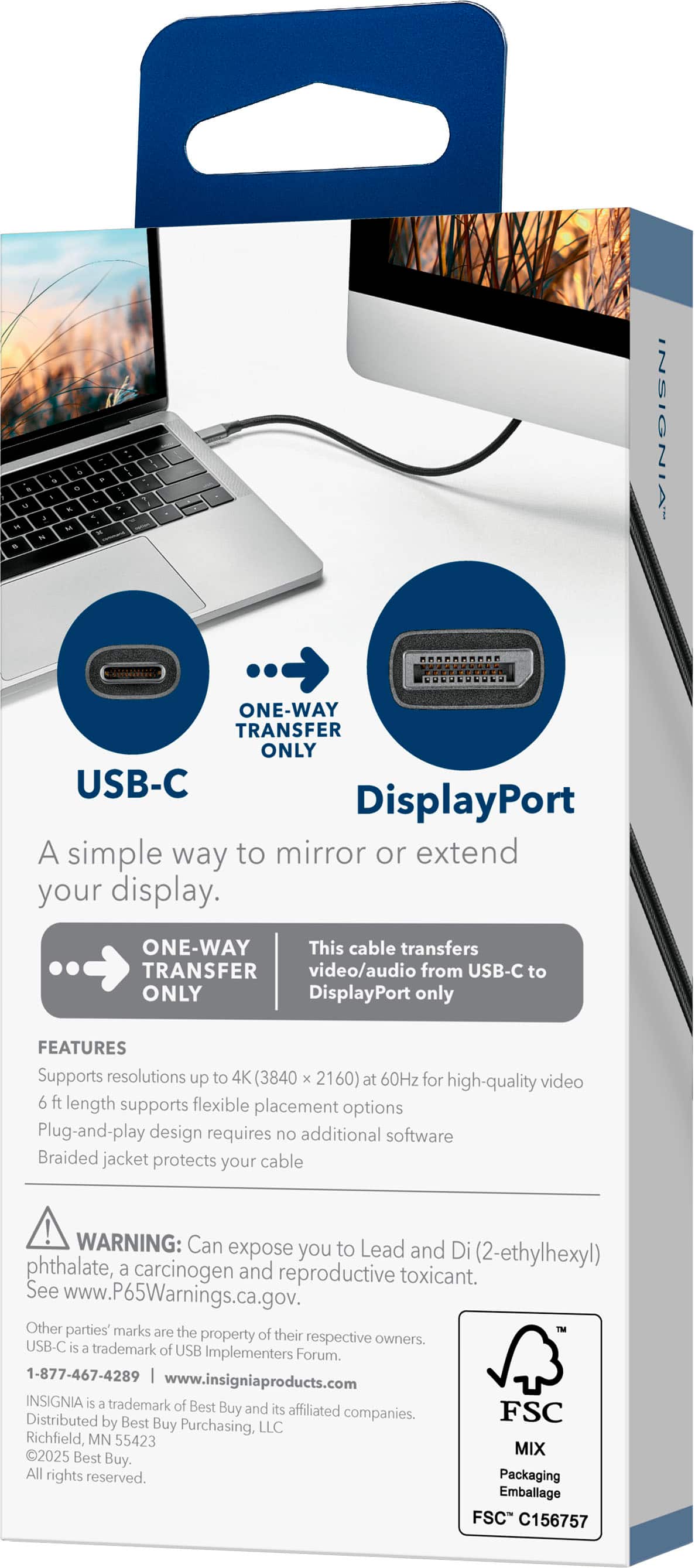 Insignia™ - 6 ft. USB-C to DisplayPort Cable - Black