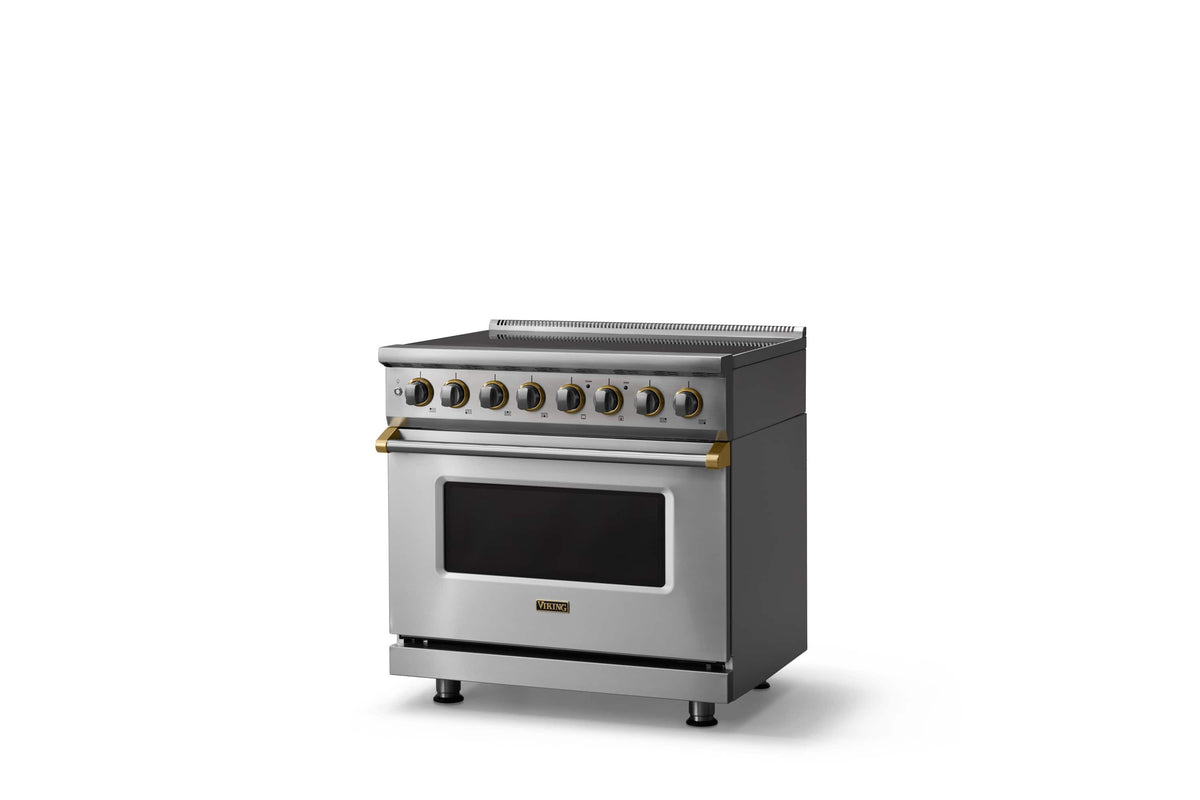 Viking - 36"W. 5.6 Cu.Ft. Pro5S 6 Element Freestanding Electric Induction Convection Range - /Brushed Brass - Stainless Steel