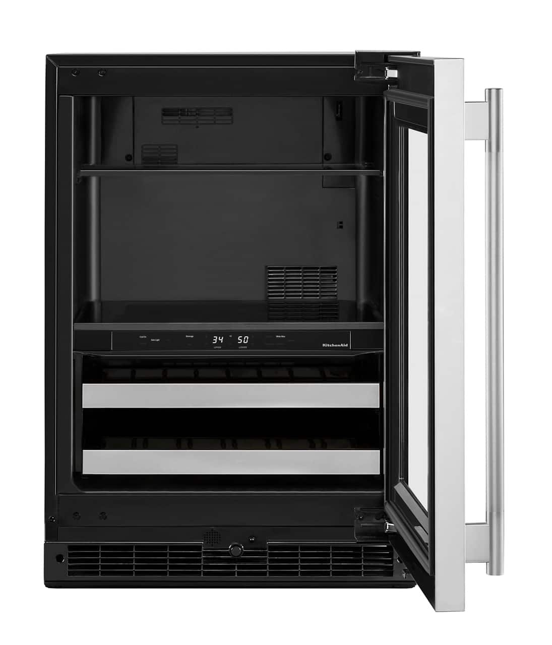 KitchenAid - 24" Beverage Center with Glass Door and Metal-Front Racks - Black Cabinet/Stainless Steel Doors