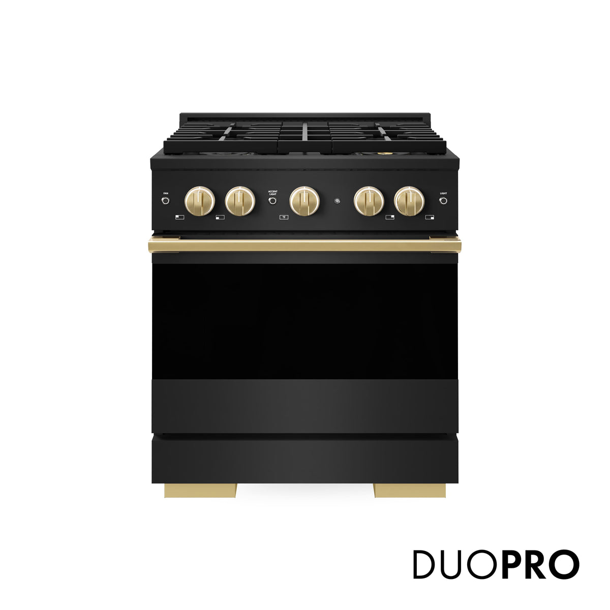 ZLINE - Autograph 30 in. 4.2 cu. ft. Marino Freestanding Gas Range with DuoPro Cooktop in Black Steel and Gold Accents - Black Stainless Steel