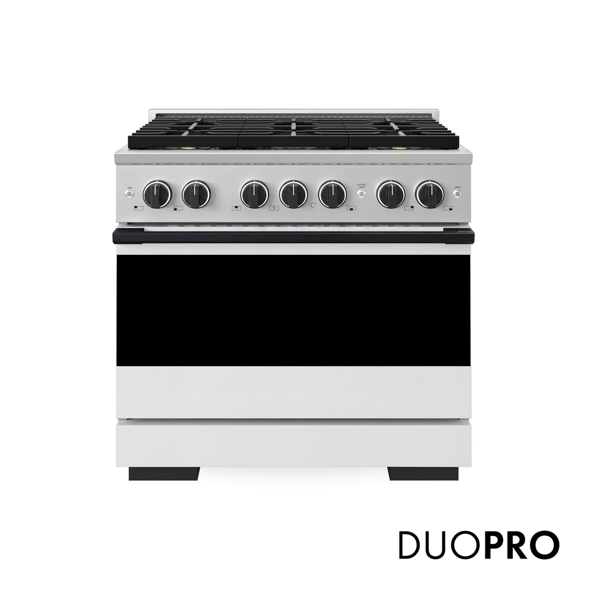 ZLINE - Autograph 36 in. 5.2 cu. ft. Marino Freestanding Dual Fuel Range w/ 6 DuoPro Burners & White Door w/ Black Accents - White Matte