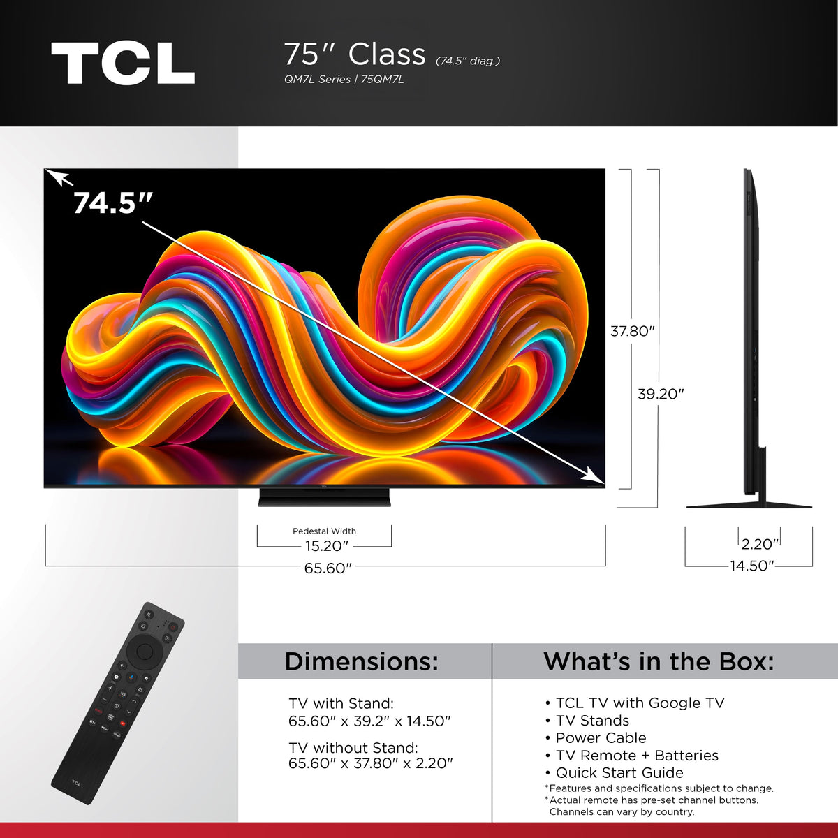 TCL - 75" Class QM7L Series 4K UHD HDR SQD-Mini LED Smart TV with Google TV with Gemini (2026)