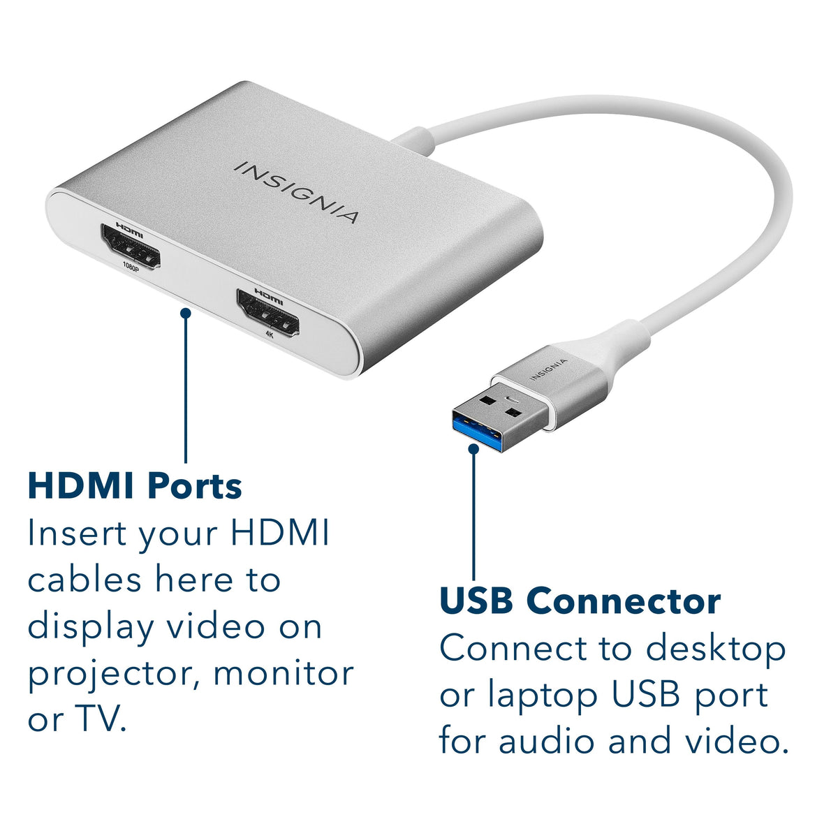 Insignia™ - USB to Dual HDMI Adapter - White