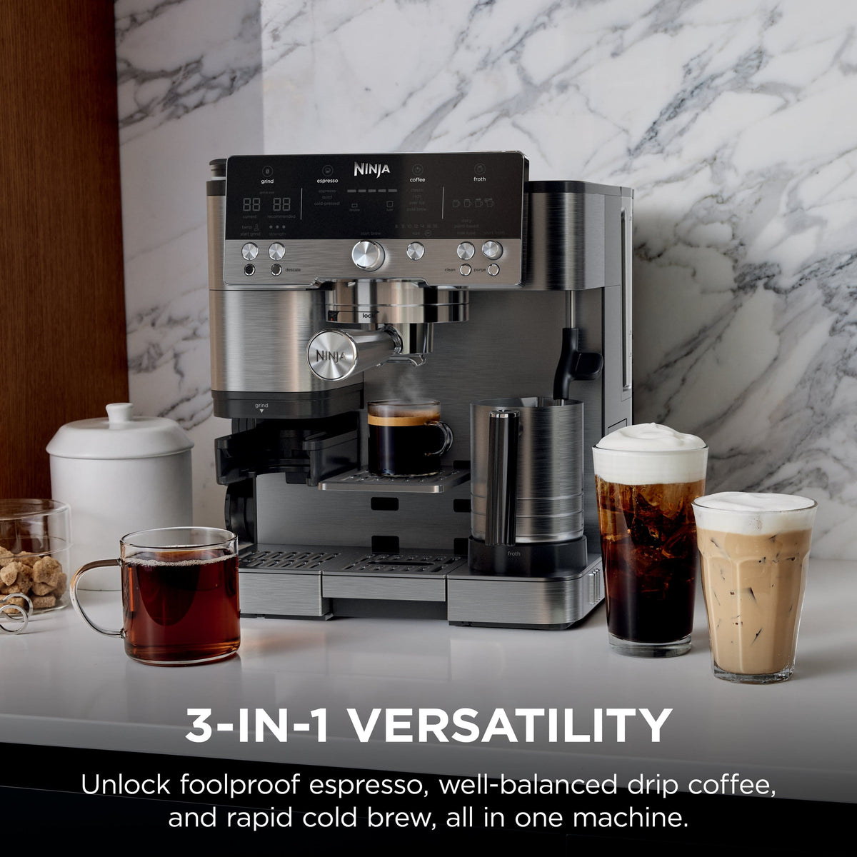 Ninja - Luxe Café Premier Series 3-in-1 Espresso, Coffee, and Cold Brew Machine with Grinder and Scale, and Hands-Free Frother - Stainless Steel