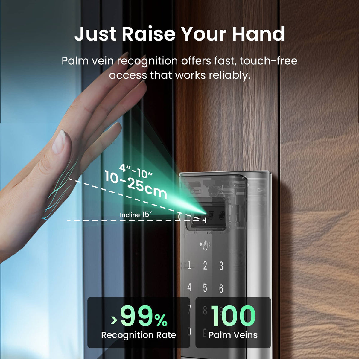 DESLOC - K140 Plus Smart Lock with 10,000mAh Battery Wi-Fi Replacement Deadbolt with Palm Vein Recognition and Auto Lock - Silver