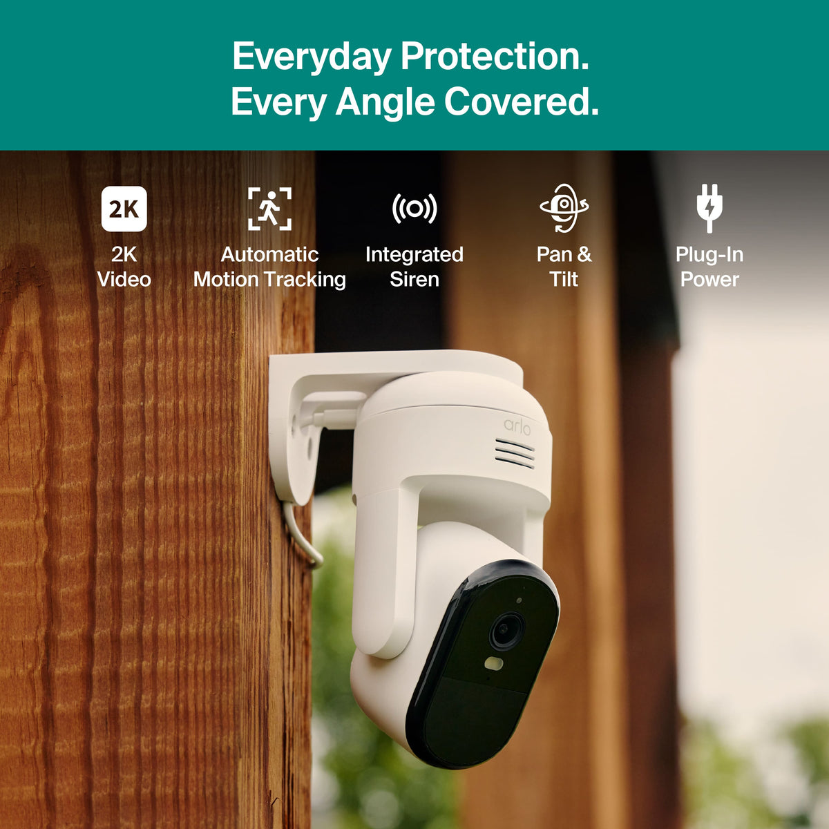 Arlo - Essential Pan Tilt Outdoor Security Camera 2K (2025 Release) - Wired Plug-In Powered, 1-Cam - White