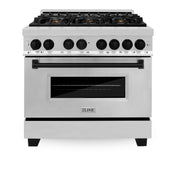 ZLINE - 36 in. Wide 6 Burner Autograph Legacy Dual Fuel Range with Matte Black Accents (RAZ-36-MB) - Stainless Steel/Matte Black Accents