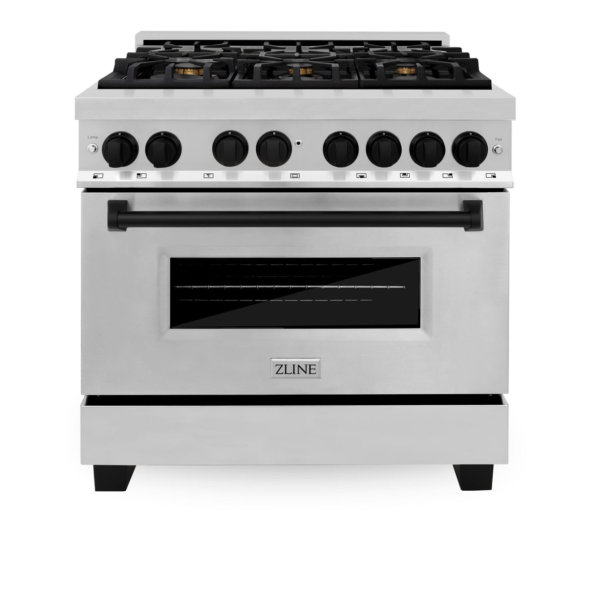 ZLINE - 36 in. Wide 6 Burner Autograph Legacy Dual Fuel Range with Matte Black Accents (RAZ-36-MB) - Stainless Steel/Matte Black Accents