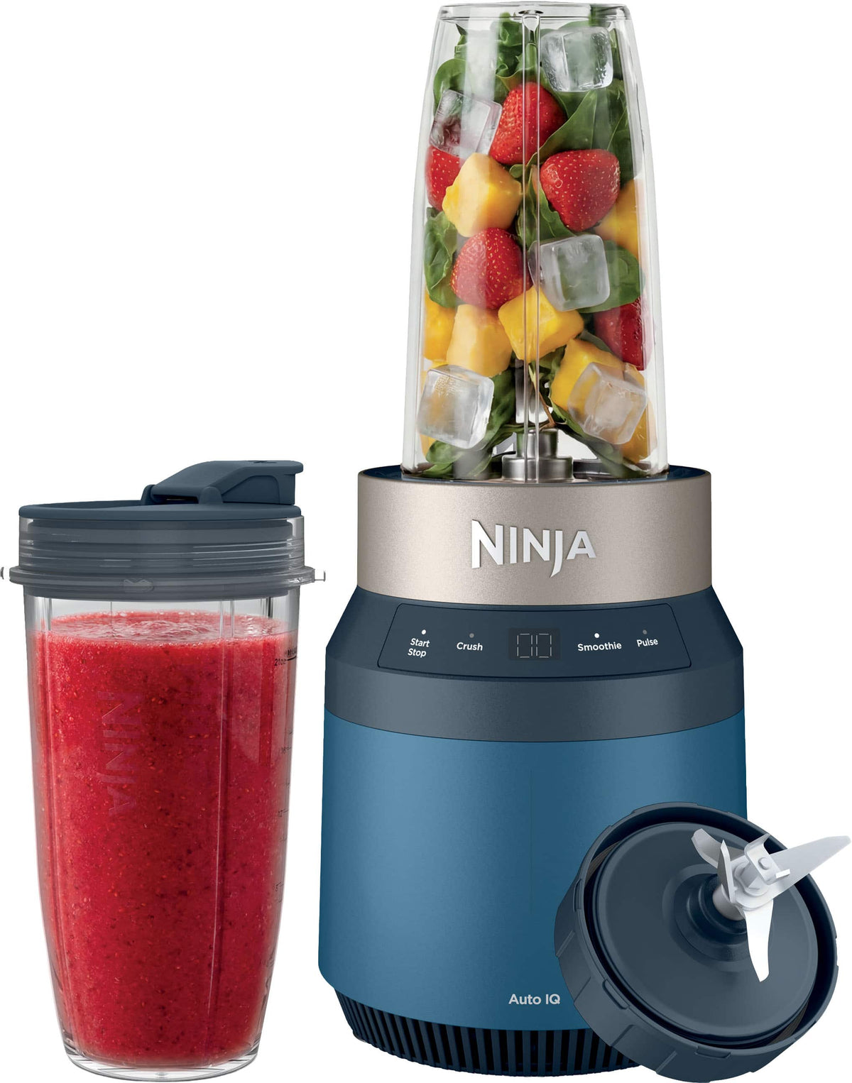 Ninja - Nutri Power Blender with (2) 24 oz Travel Cups, 1100 Peak Watts - Blue