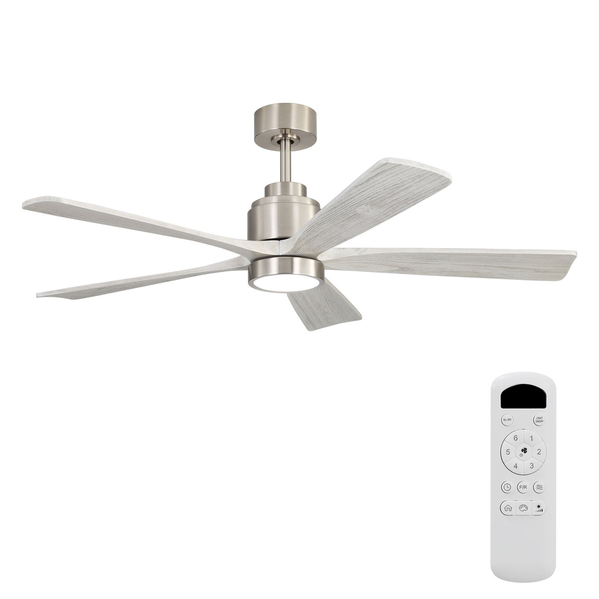 52" Ceiling Fan With Light, 6 Speed Quiet Remote Control, Dimmable LED For Living Room