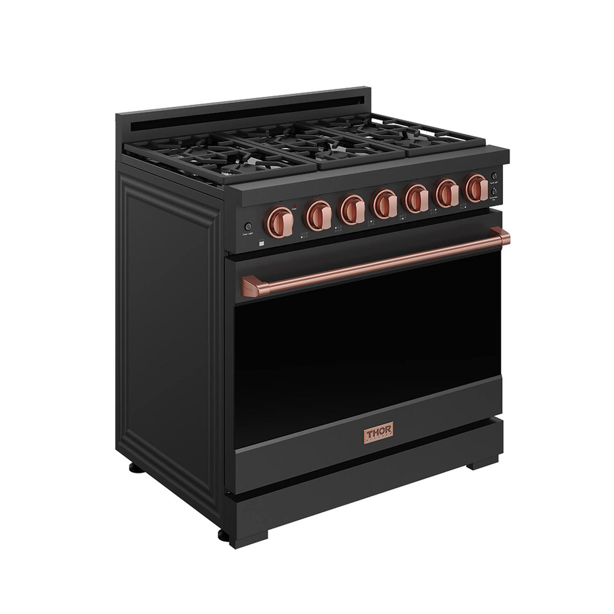 36 in. Wide 6 Burner Gordon Ramsay Series by Thor Kitchen 6.0 Cu. Ft Freestanding Gas Range with Rose Gold Hardware - Black