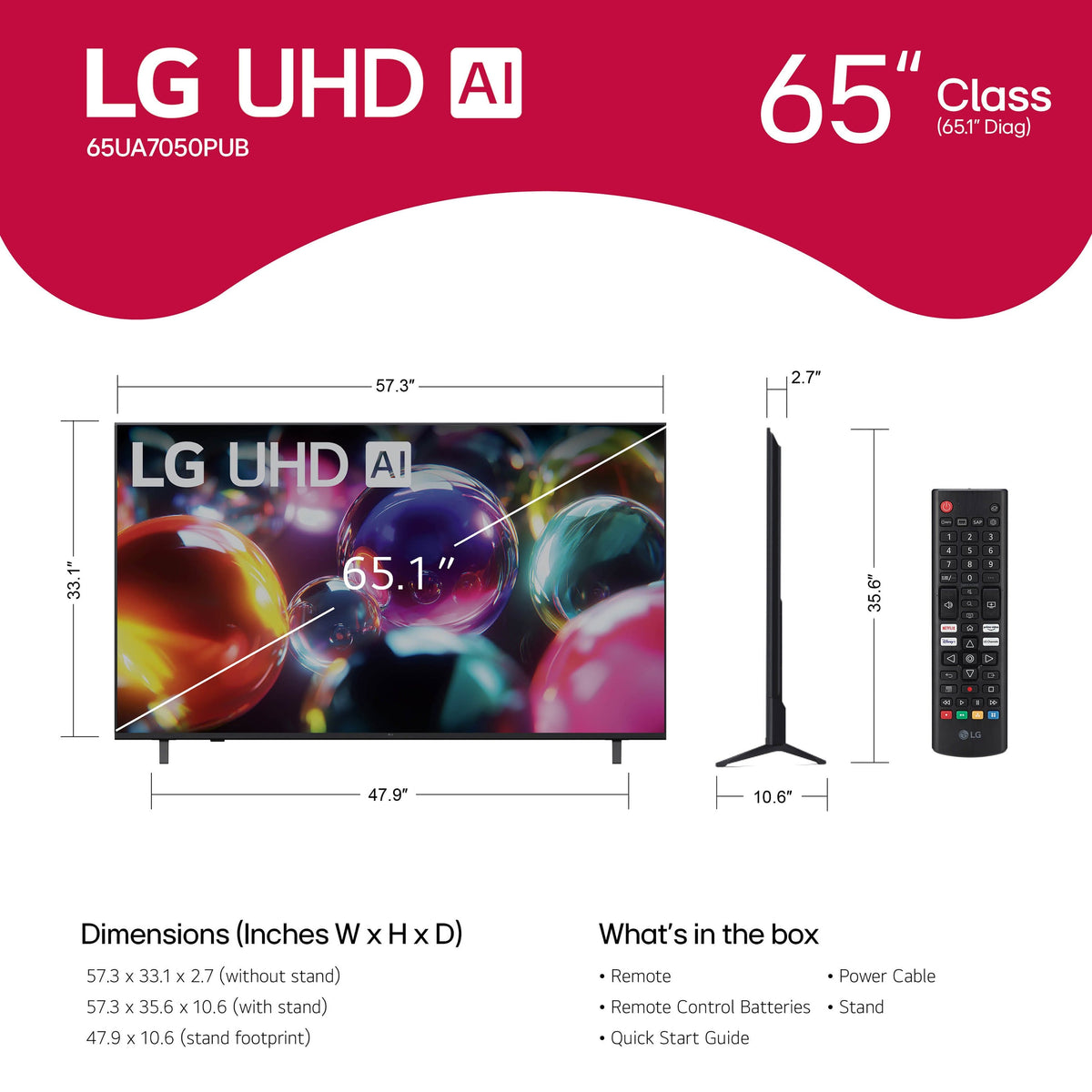 LG - 65” Class UA7050 Series LED AI 4K UHD Smart webOS TV (2025)