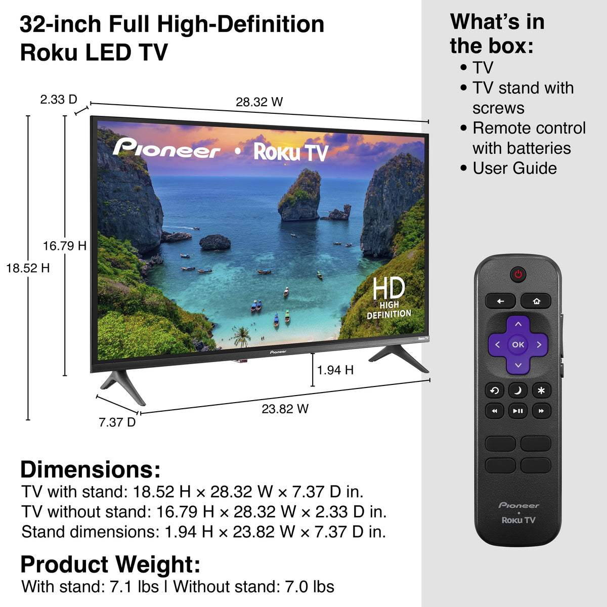 Pioneer - 32-inch Class LED 720p HD Smart Roku TV