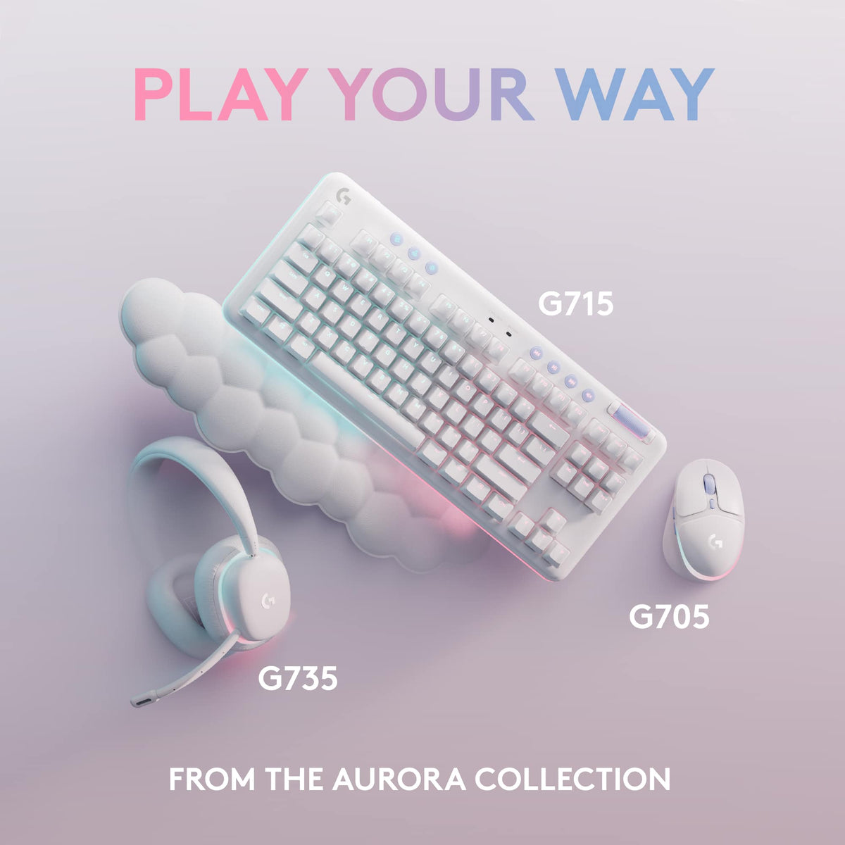 Logitech - G735 Aurora Collection Wireless Over-the-Ear Gaming Headset for Windows, Mobile - White Mist