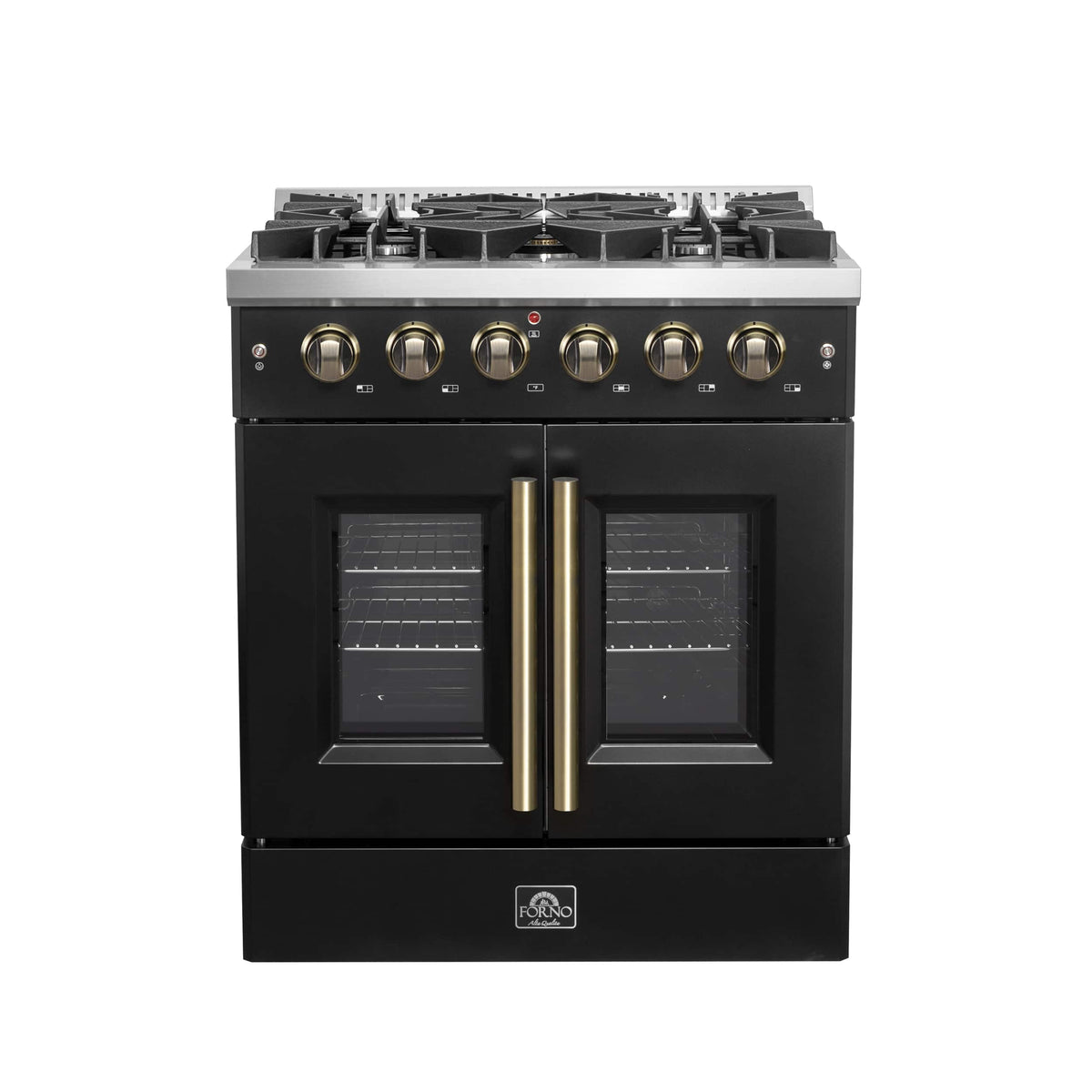 Forno Appliances - 30 in. Wide 5 Burner Galiano 4.32 Cu. Ft. Freestanding Gas Convection Range with French Door Design - Black