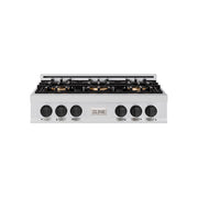 ZLINE - 36 in. Wide 6 Burner Autograph Classic Rangetop with with Black Accents (PCRTZ-36-MB) - Stainless Steel
