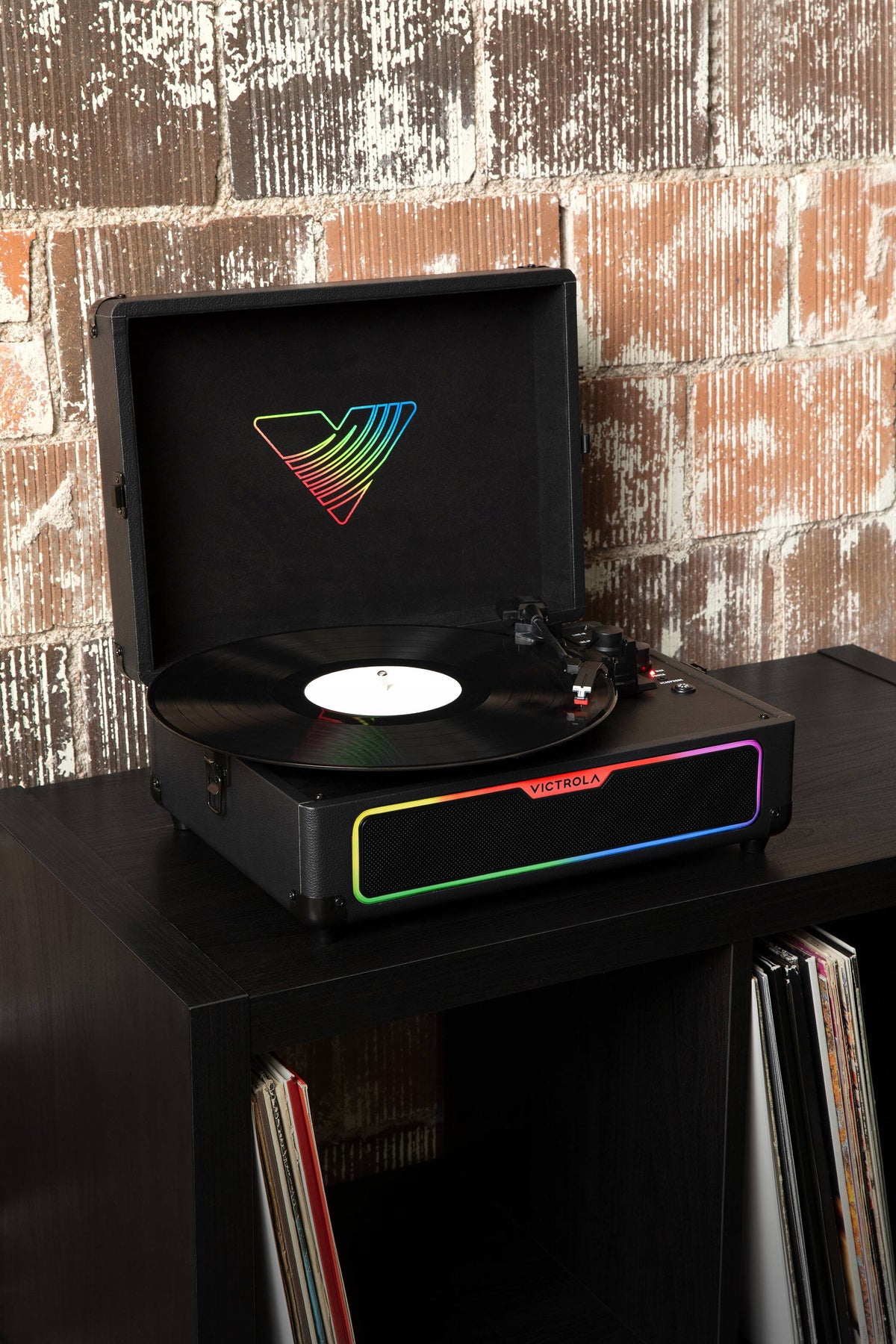 Victrola - Journey Glow Illuminated Suitcase Record Player - Black