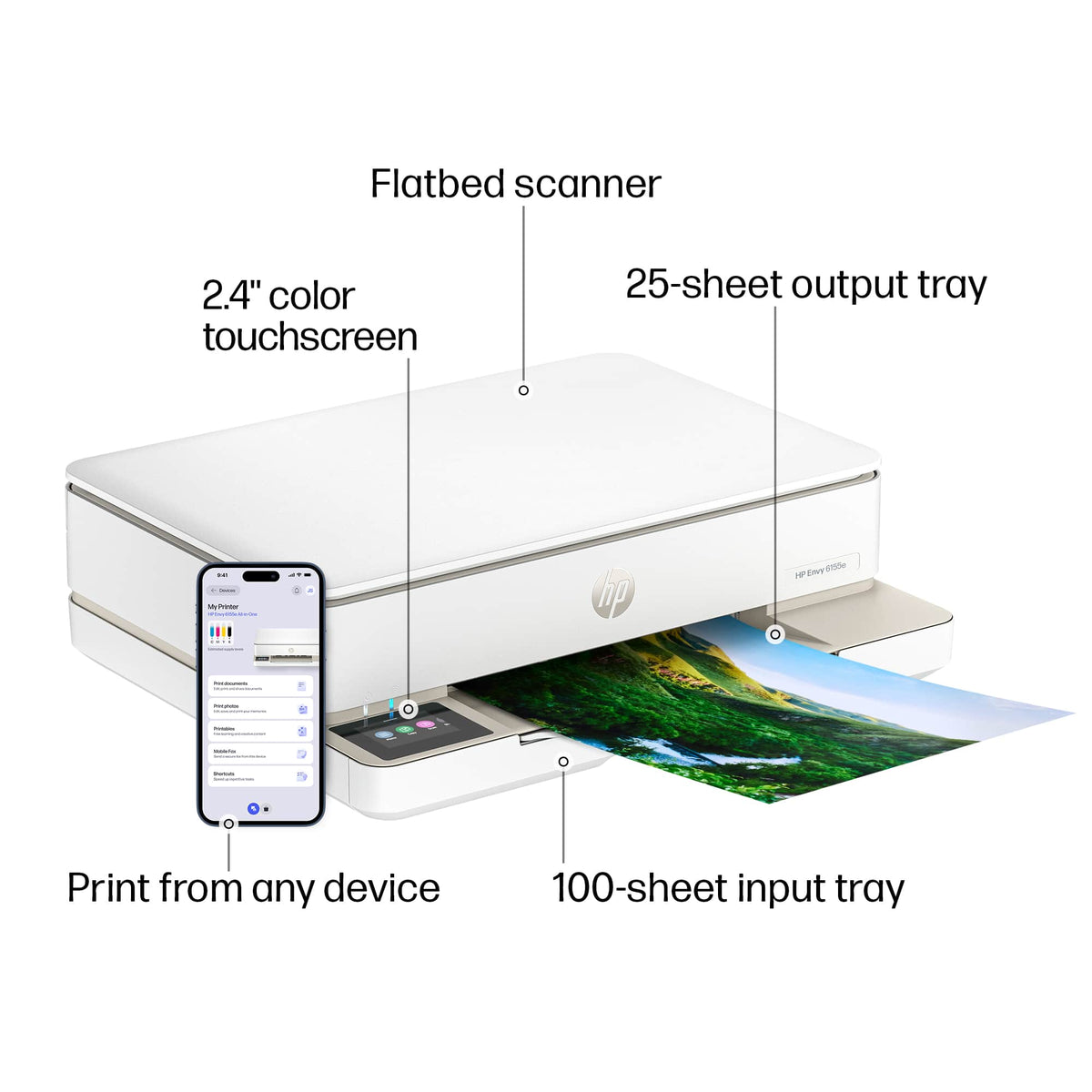 HP - Envy 6155e Wireless AI-Enabled All-in-One Inkjet Printer with 3 Months of Instant Ink - White