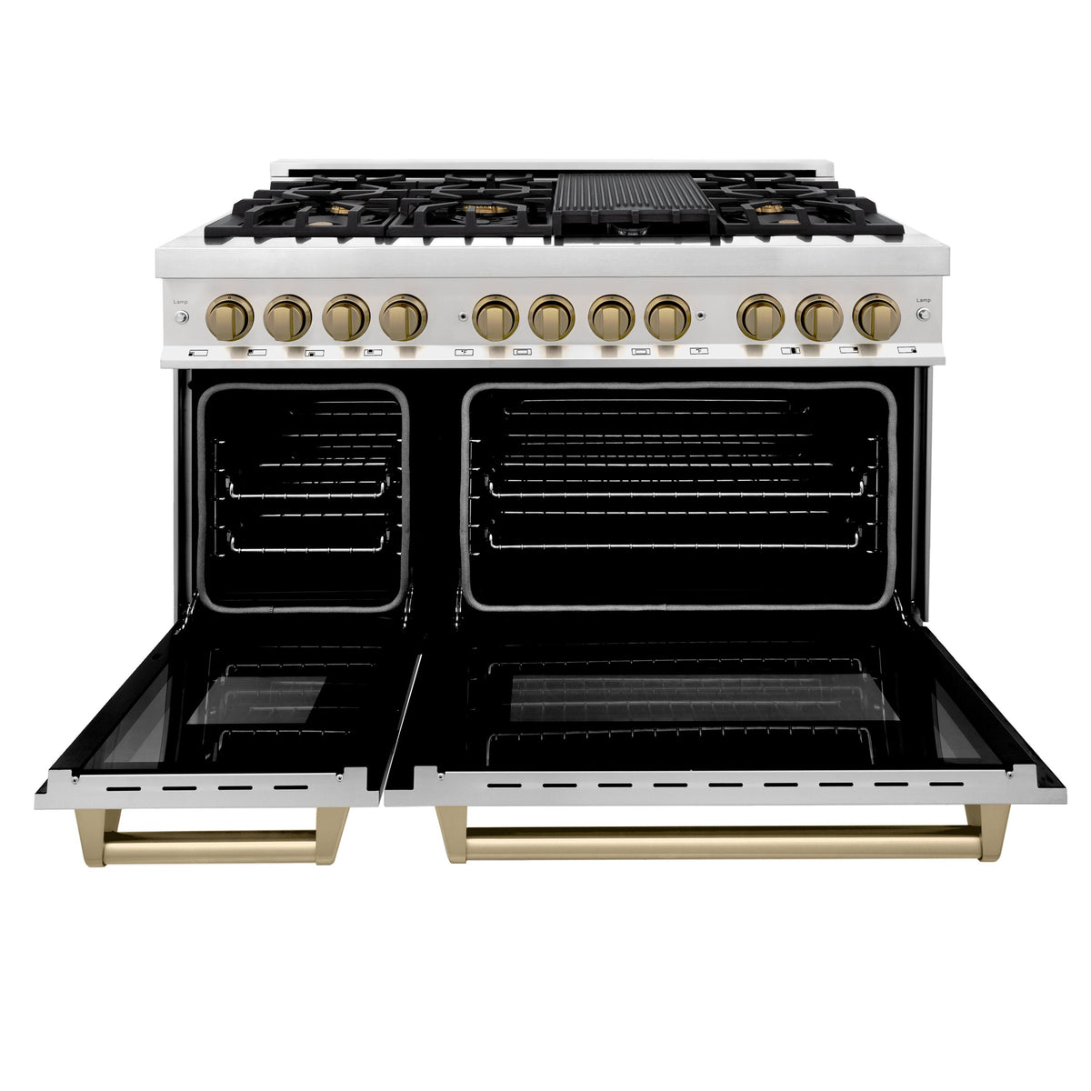 ZLINE - 48 in. Wide 8 Burner Autograph 6.0 cu. ft. Legacy Freestanding Dual Fuel Range with Convection Oven w/ Bronze Accents - Stainless Steel