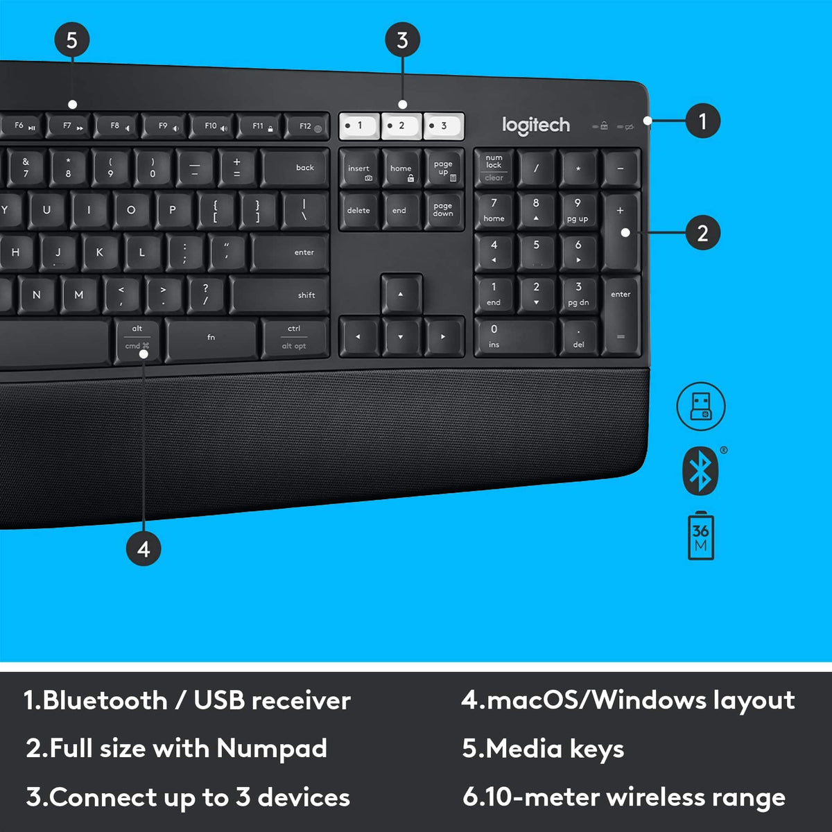 Logitech - MK850 Performance Full-size Wireless Membrane Keyboard and Mouse Combo for PC and Mac - Black