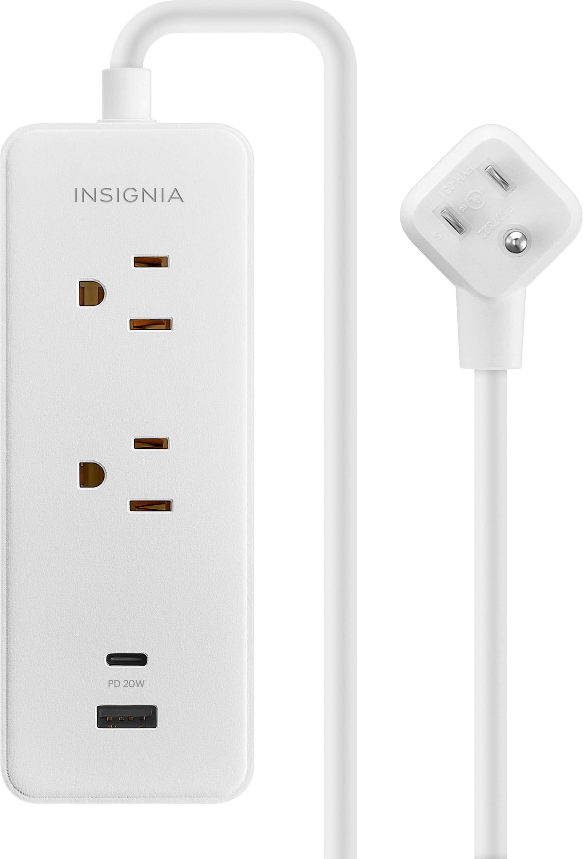 Insignia™ - 4’ 2 Outlet Power Strip with USB-C and USB Ports - White