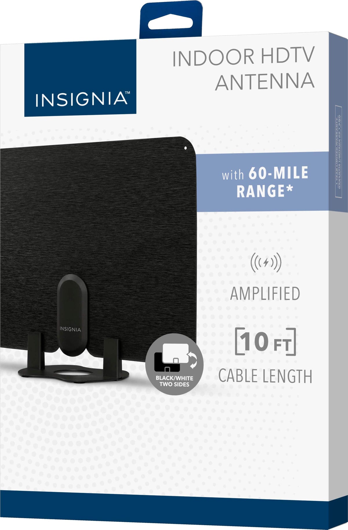 Insignia™ - Amplified Ultra-Thin Indoor HDTV Antenna with 60-Mile Range - Black/White