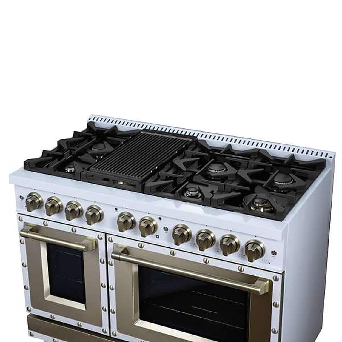 Forno Appliances - 48 in. Wide 8 Burner Valente 6.7 Cu. Ft. Freestanding Double Oven Gas Convection Range - White