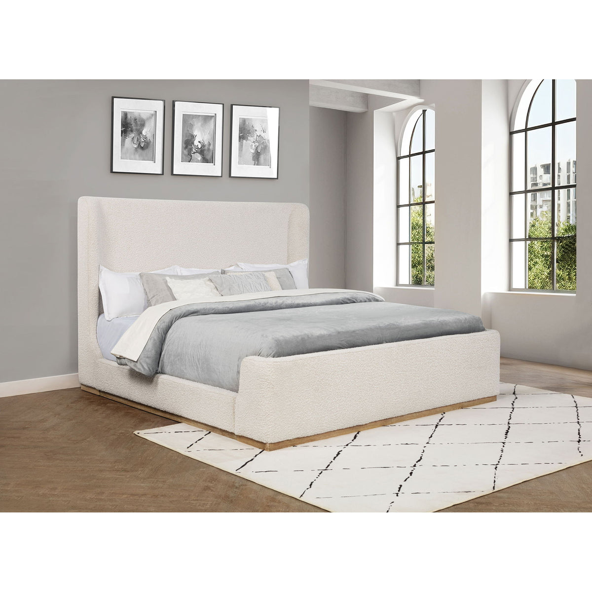 Kensington - Cama trineo Eastern King con cabecero alto con alas - Crema
