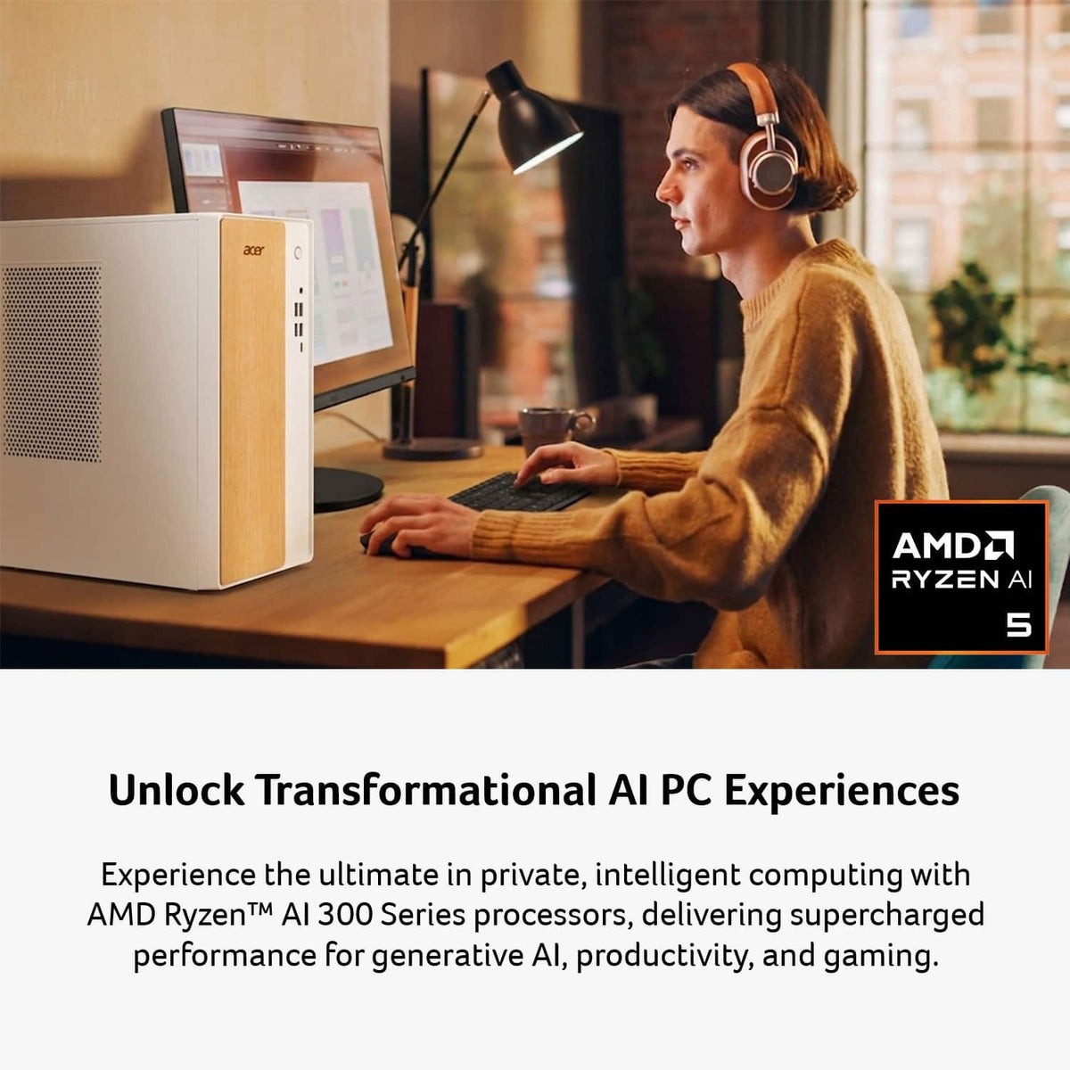 Acer - Aspire TC AI Tower Desktop - AMD Ryzen AI 5 330 2025 - 16GB DDR5 Memory – 1TB Storage - Copilot+ PC - White