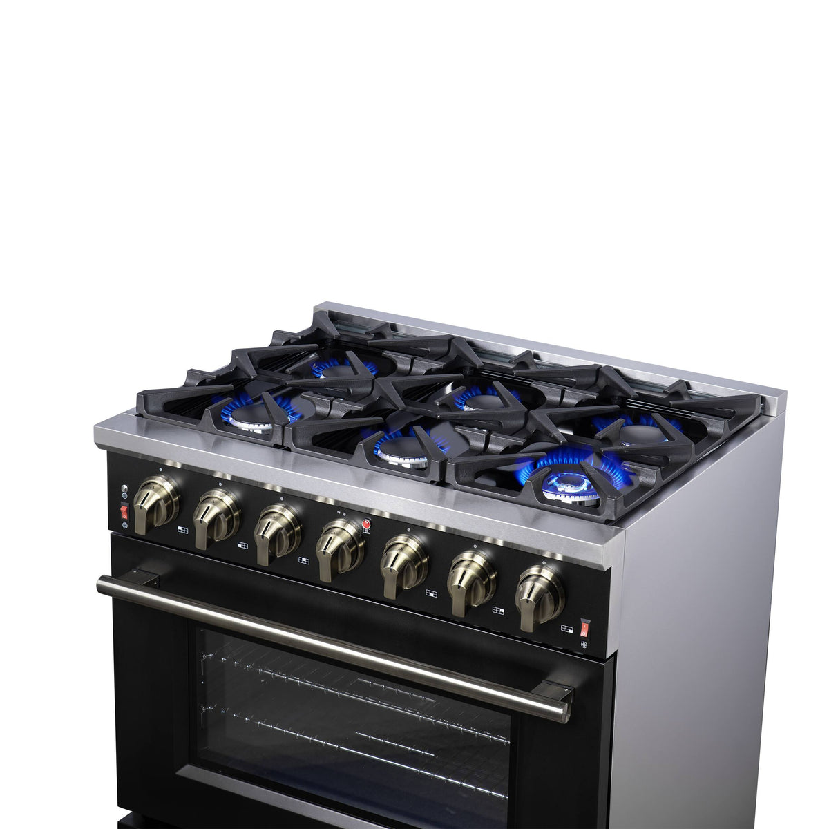 Forno Appliances - 36 in. Wide 6 Burner Massimo 5.36 Cu. Ft. Freestanding Gas Convection Range with Air Fryer Kit, Wok Support & Griddle - Black