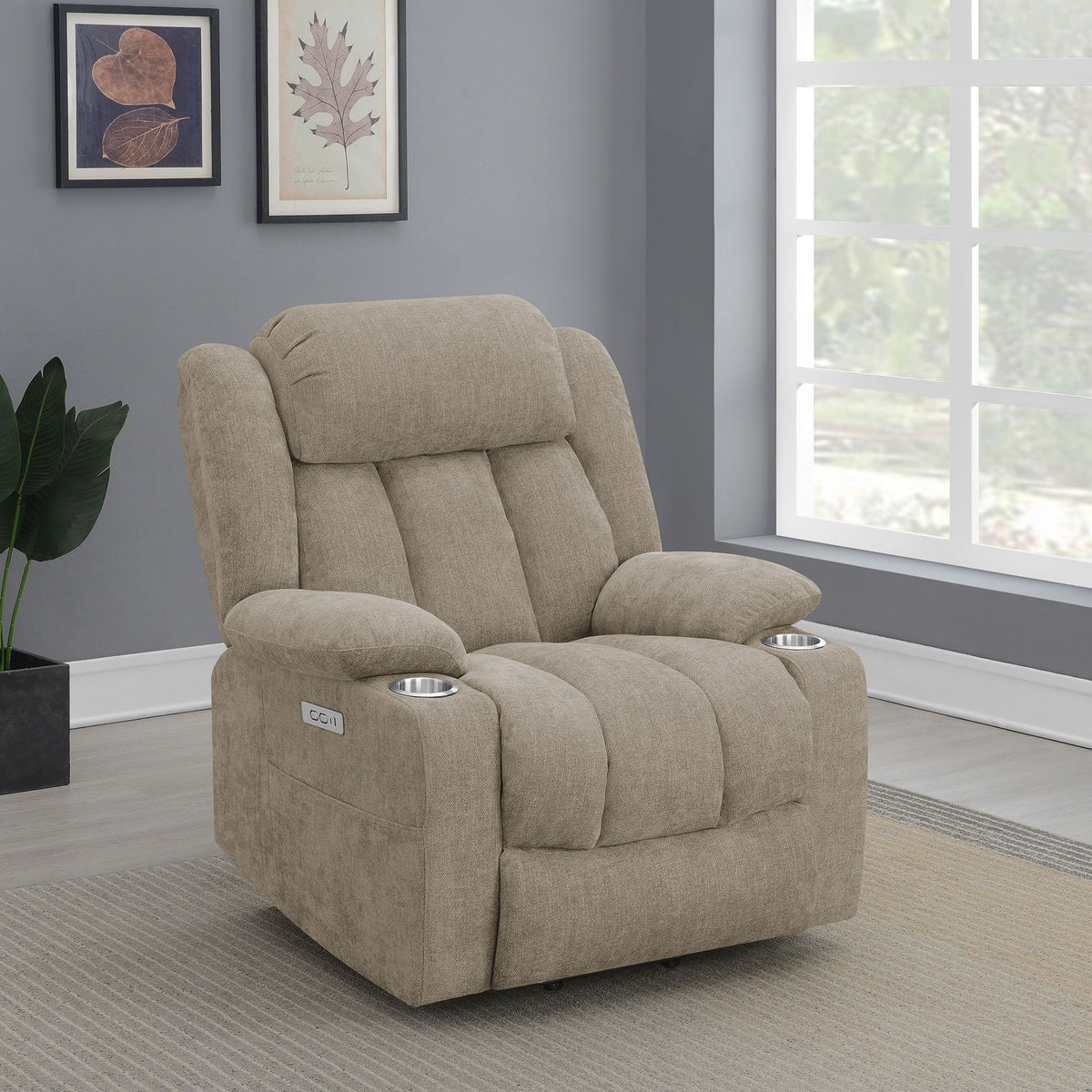 Beca - Sillón reclinable eléctrico tapizado con reposavasos y carga USB
