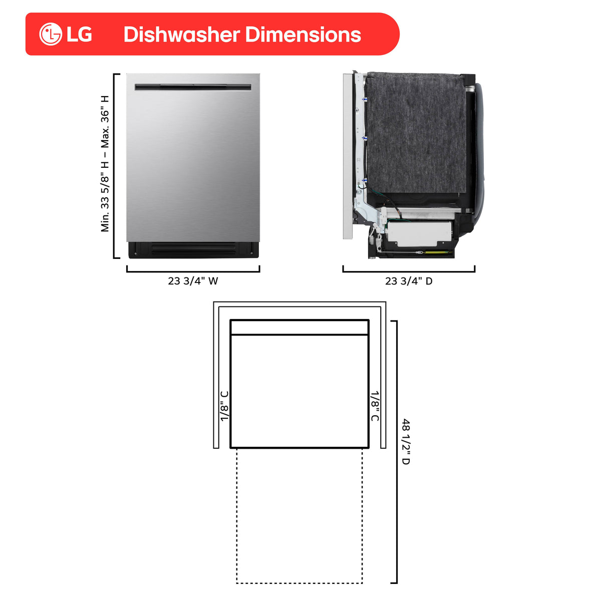LG - FlushFit 24-in Top Control Smart Built-In Stainless Steel Tub Dishwasher with 3rd Rack, 1-Hour Wash and Dry, 46dBA - Stainless Steel