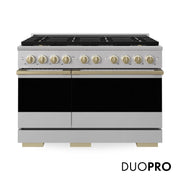 ZLINE - Autograph 48 in. 6.7 cu. ft. Marino Freestanding DuoPro Gas Range with Convection Oven & Champagne Bronze Accents - Stainless Steel