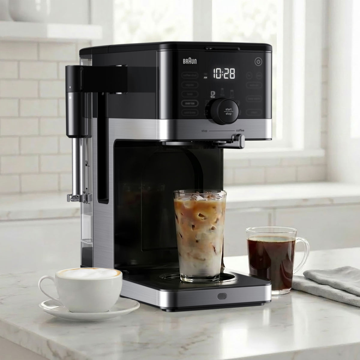 Braun - OptiBrew Pro 10 Cup Drip Coffee Maker with Milk Frother & Cold Brew - Stainless Steel